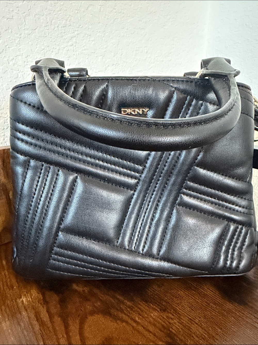 DKNY Black Quilted Leather Satchel with Top Handles